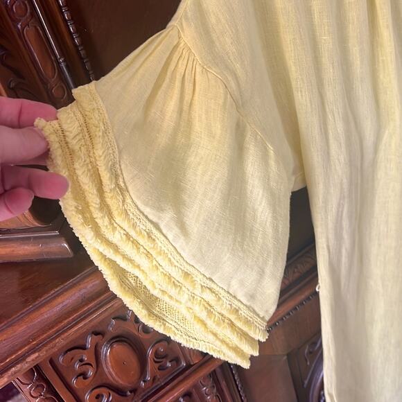 120% Lino yellow linen ruffle sleeve midi dress. - Picture 3 of 14